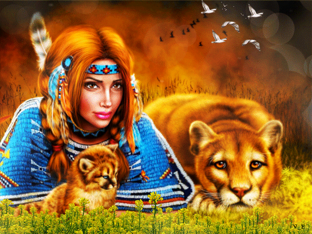 Indian girl and animals by V_E