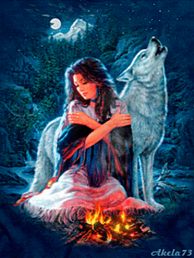 Native woman with wolf by Akela73